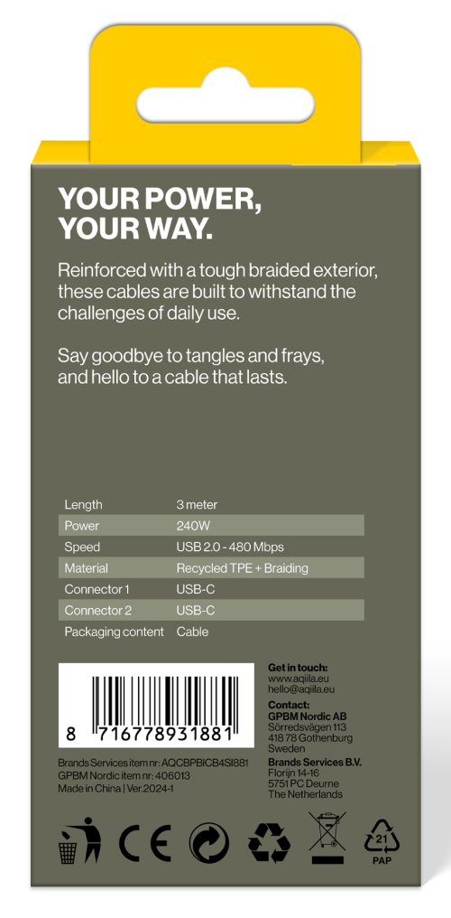 Aqiila Braided USB-C/USB-C 2.0 240W 3m - Bild 4